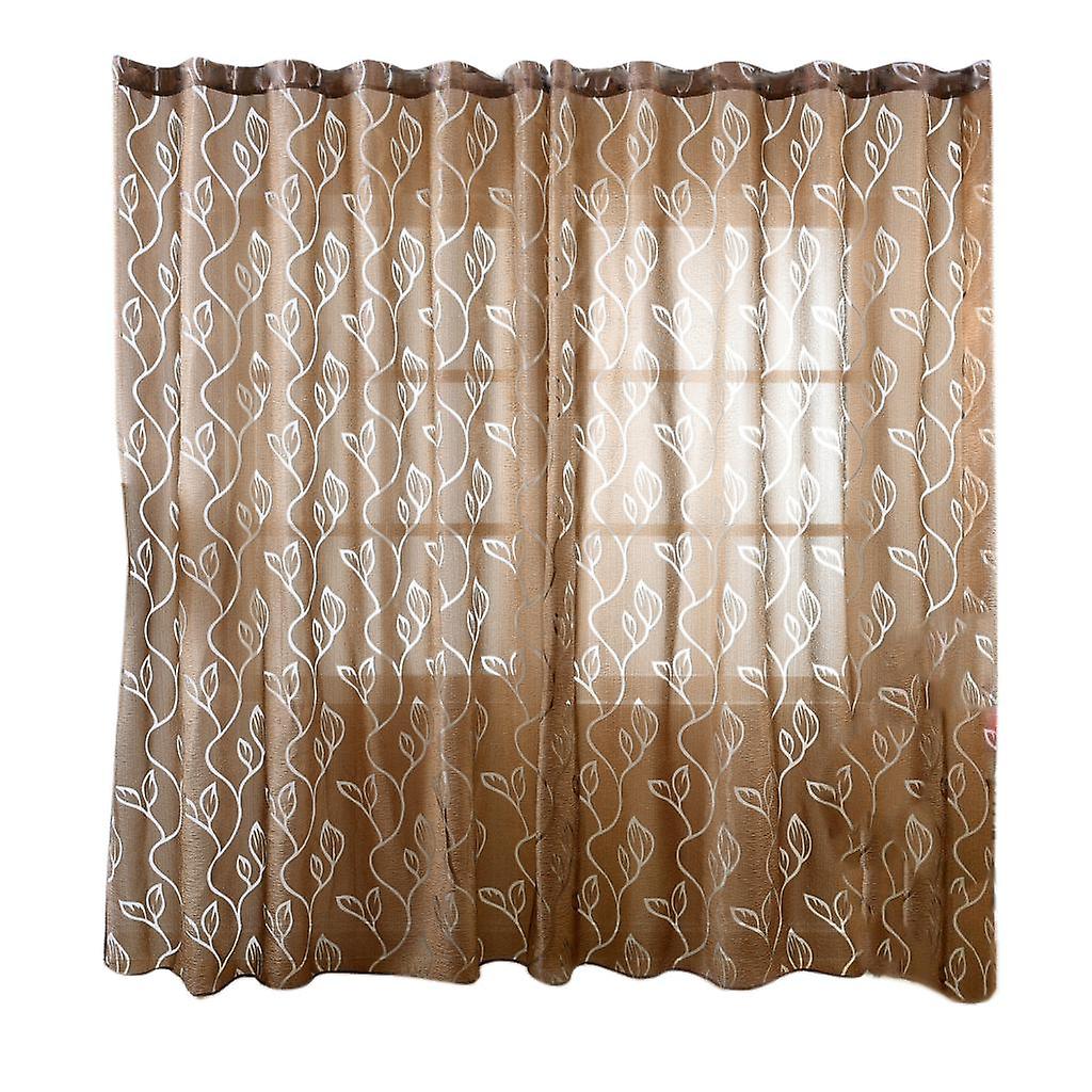 100*200cm Window Voile Curtain Panel Sheer Tulle Drape Leaf  Light Cofffee