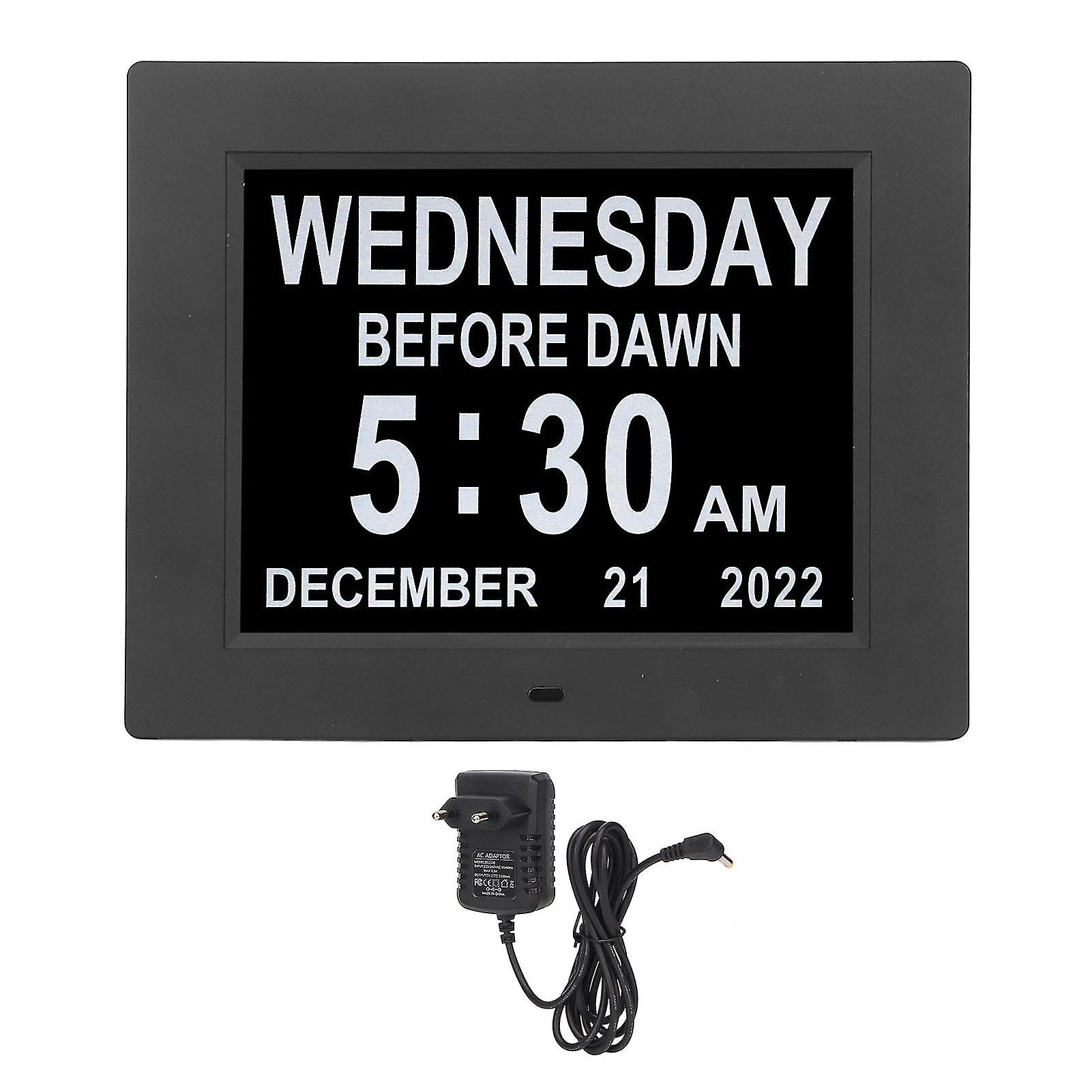 8" Digital Day Calendar Clock with HD Display, Medication Reminders, 8 Languages, EU Plug