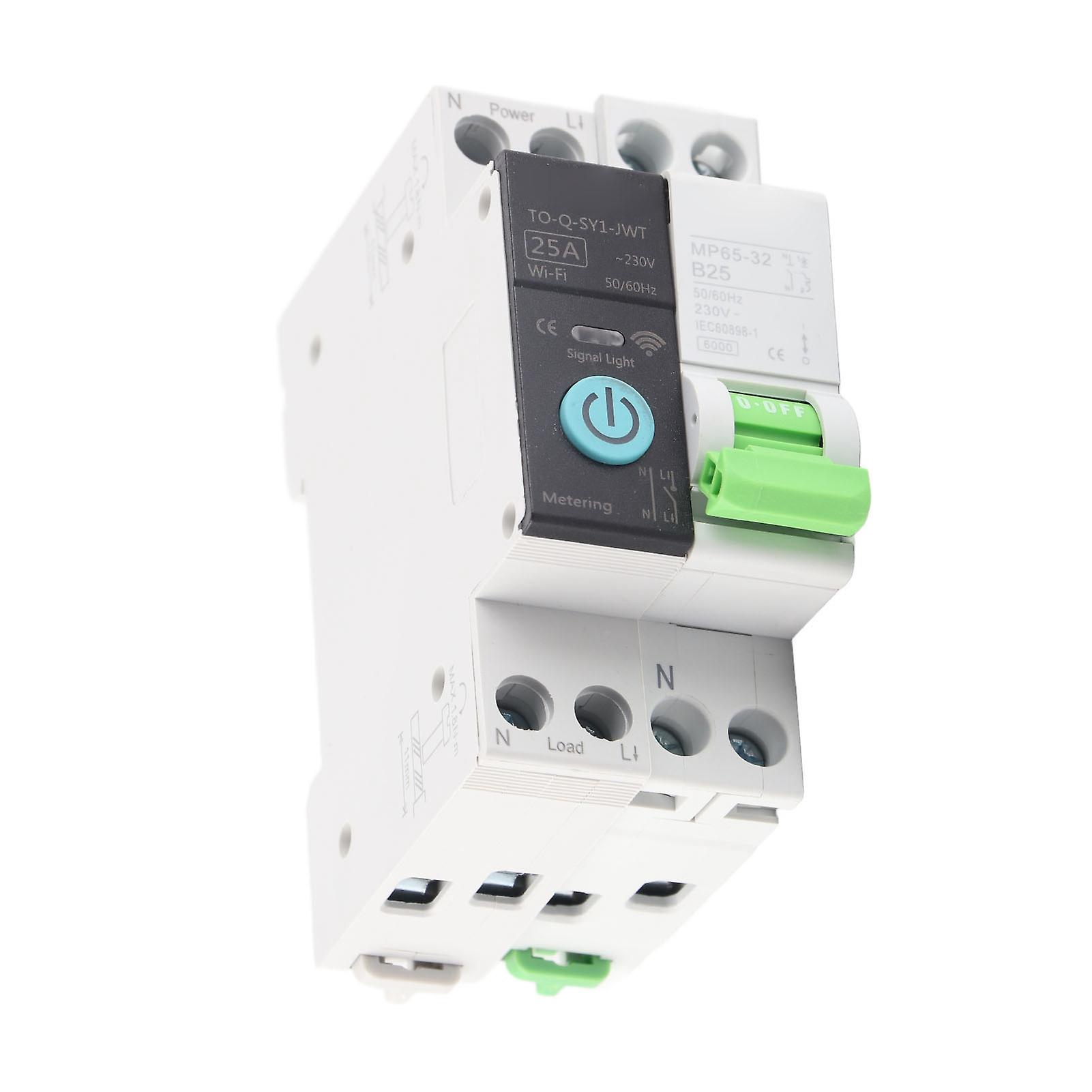 Smart WiFi Circuit Breaker with Metering Remote Control Timer Home Breaker 1P+N 25A 230VAC 