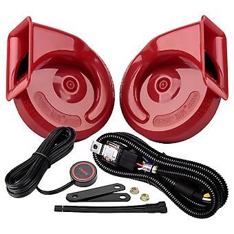 FABIN 2 Stück Autohupe 12V Hoch / Niedriger Ton Super Loud Horn mit Relaiskabelbaum und Knopf Elektrisches Schneckenhorn Alarmsignal-Kit für Auto ~ 59196