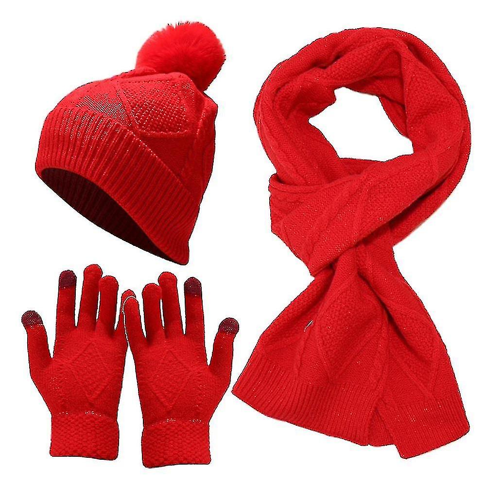3pcs/set Cachecol de chapéu Luvas de inverno quente gorro chapéu cabo malha longo lenço luvas-YUHAO