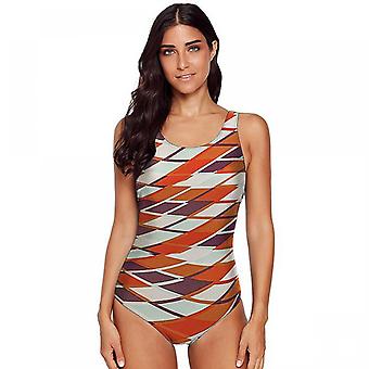 Veeki Womens One Piece Bathing Suits Color Block Print Criss Cross Back Swimsuits Athletic Swimwear, Colorful, L
