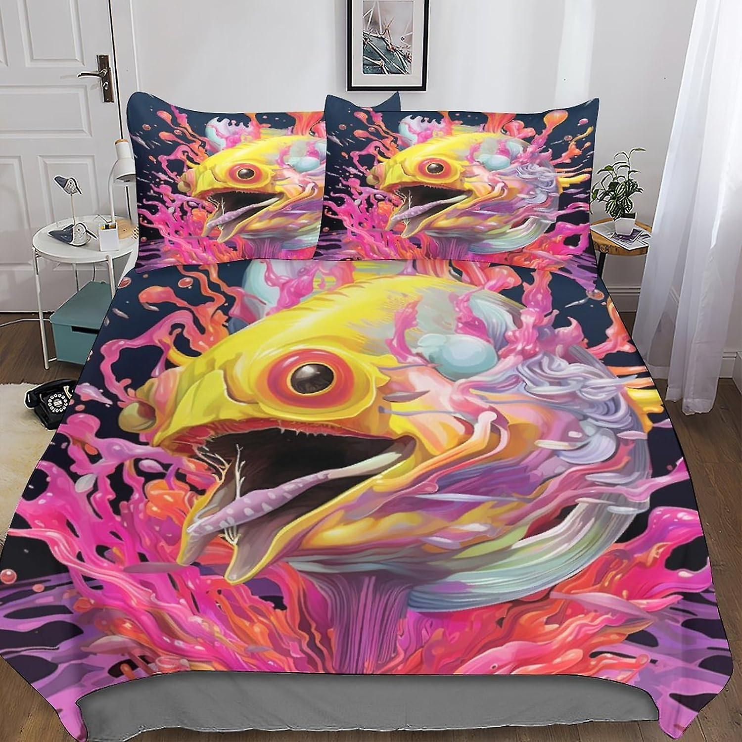Water Monster 3D Print Bedding Sets, with Pillow Cases, Duvet Cover Sets Soft Microfiber 3 Pieces, Strange Shapes Quilt Cover with Zipper Comforter Co