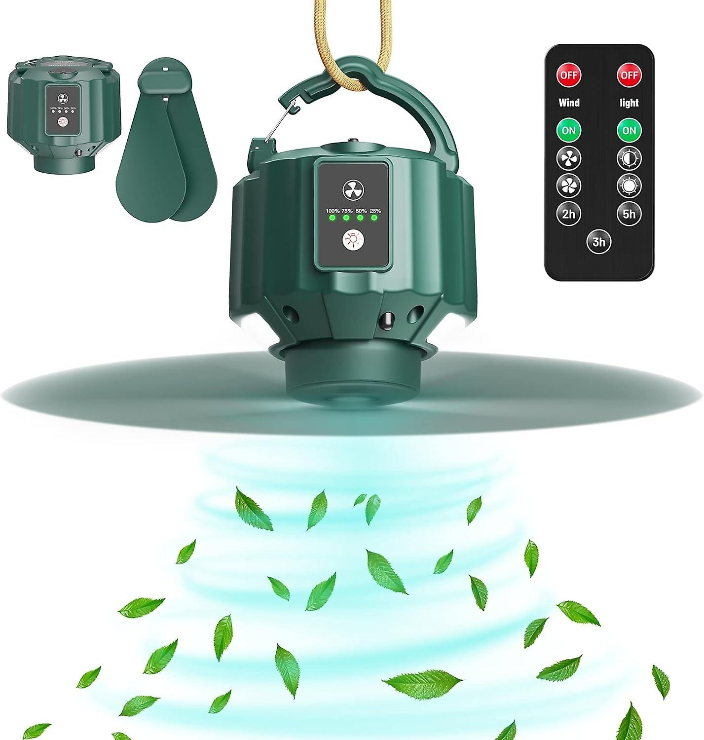 USB Camping Fan With LED Light, 5200mAh Portable Rechargeable Fan 24 Hours Max Working Time with Rem