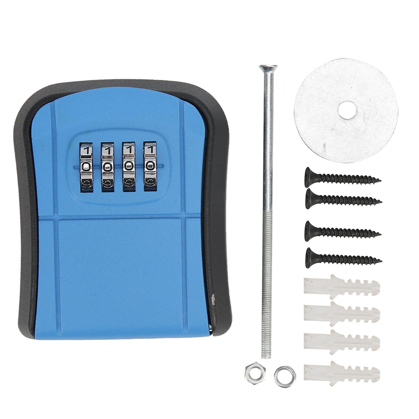 Combination Key Safe Box Outdoor Wall Mounted Storage Code Lock Metal Home AntiTheft(Blue )