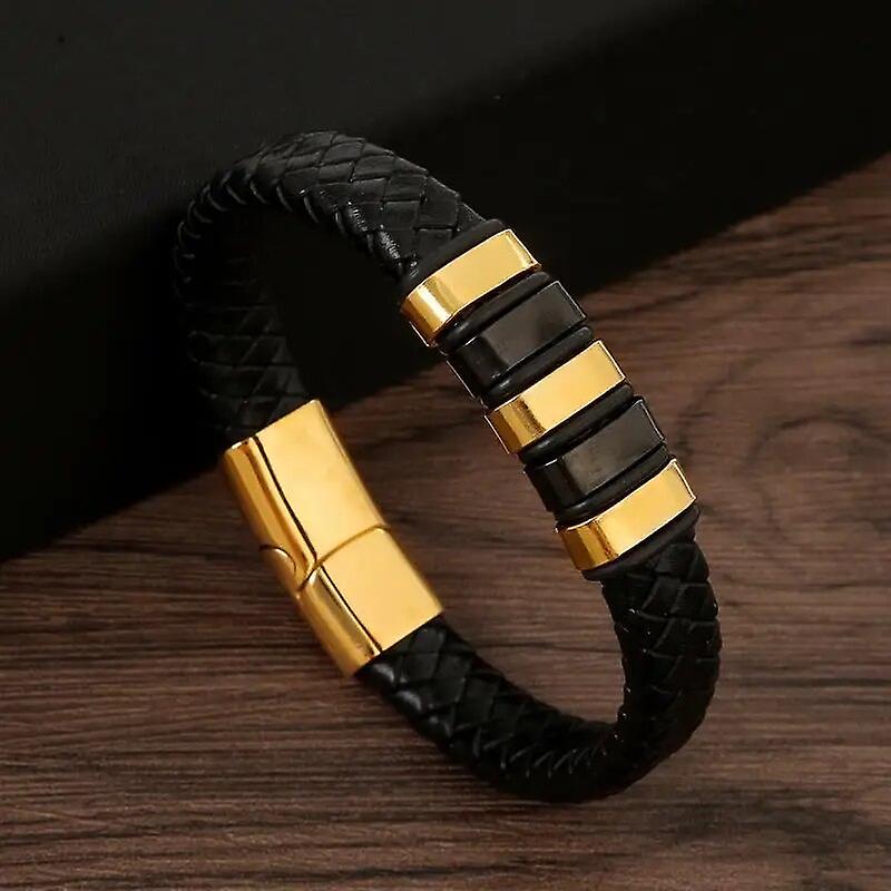 Corde tressée tissée en cuir noir hommes bracelets Punk Style bracelet en acier inoxydable pour ami charme bijoux de mode cadeaux