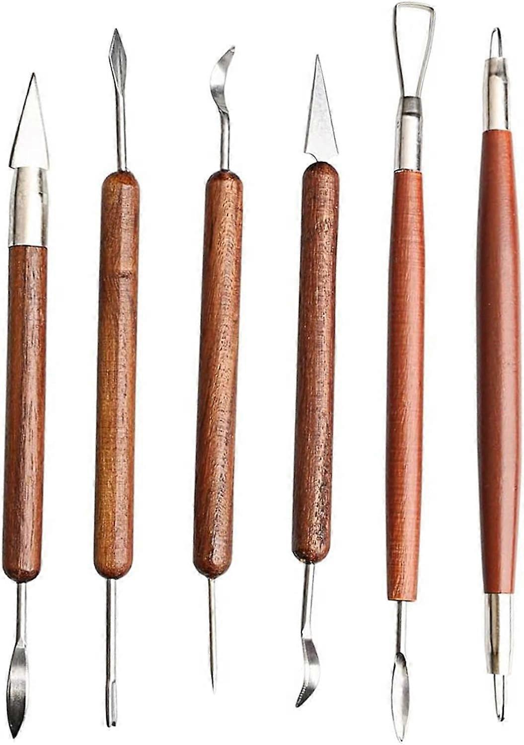 Teacher's Edition 6-Piece Pottery and Clay Sculpting Tools with Reversible Smooth Wooden Handles.