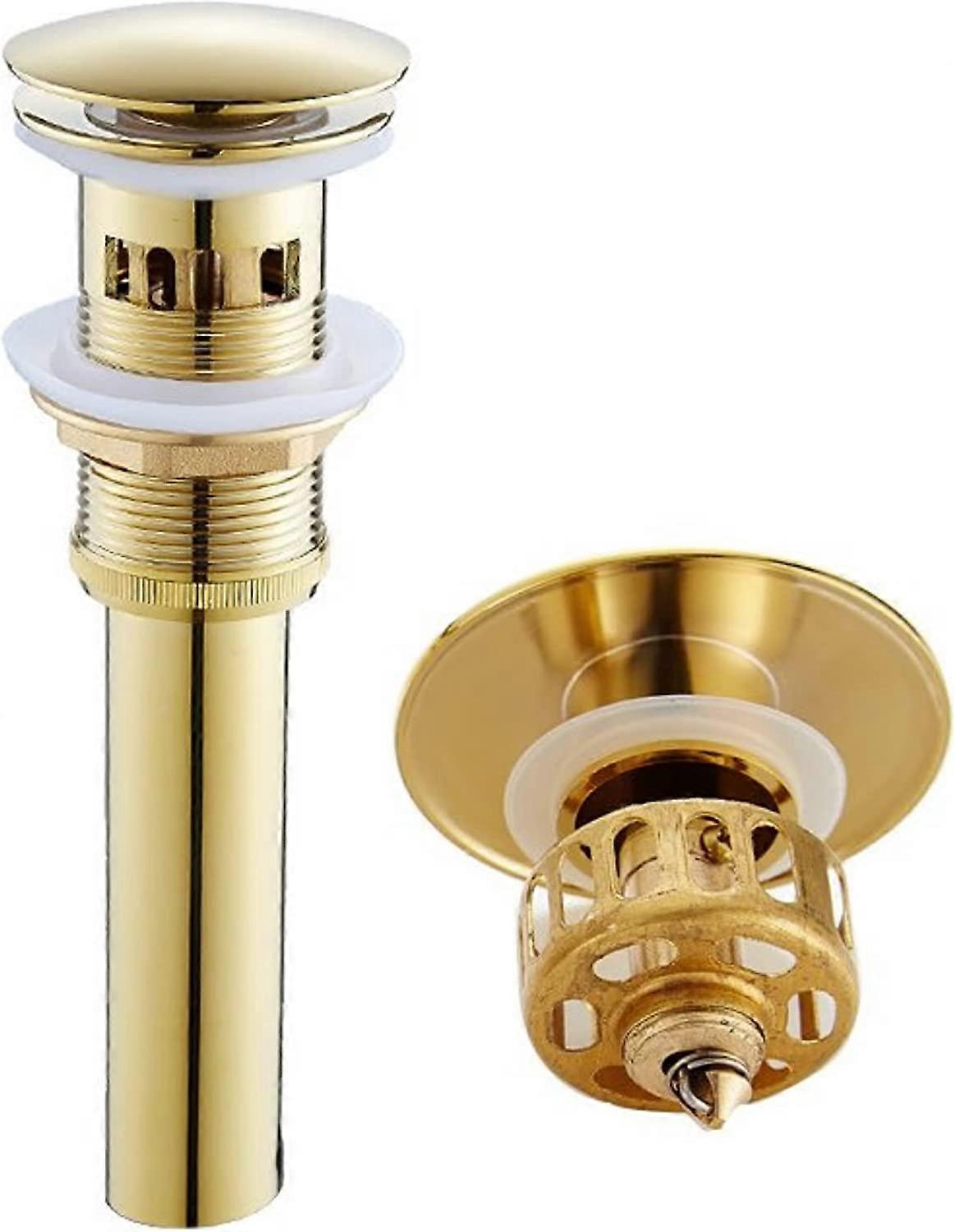 NIUKO Gold Universal Modern Waste Drain with Basket, Pop Up Waste for Overflow Washbasin Waste