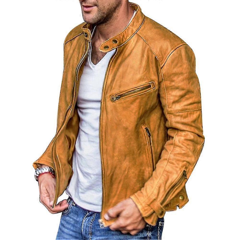 Men's Solid Color Stand Collar Faux Leather Jacket