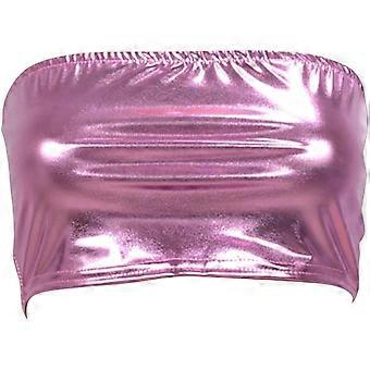 Flyrose Women's Shiny Metallic Strapless Crop Tube Top Rave Bandeau Bra