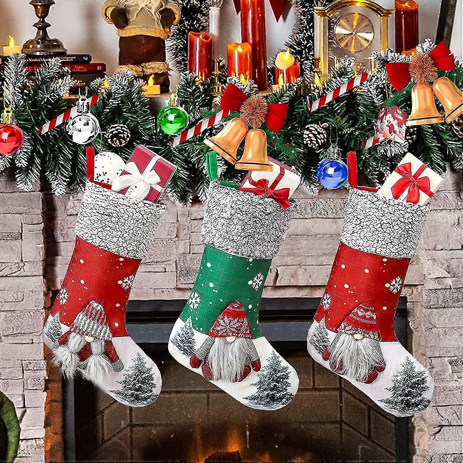 Christmas Stockings 3 Pieces, 18 Inches (approximately 45.7 Cm) Large Christmas Stocking Decoration
