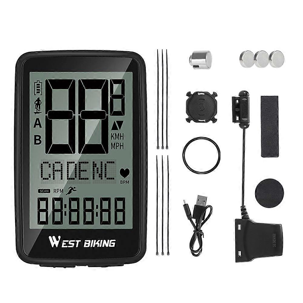 WEST BIKING Wireless Bilingual Bicycle Cadence Mileometer Multi-functional Daily Waterproof Full Screen Backlight Mountain Bike Speed Meter USB Cyclin