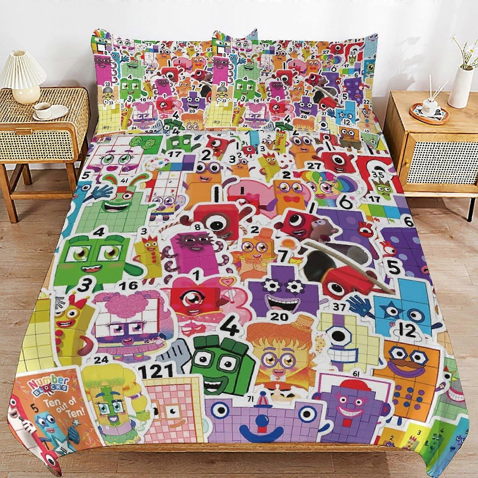 x473 Numberblocks Capa de Edredom de Cama Conjuntos de Cama de Microfibra Impressos em 3D Conjuntos de Edredom Leve de 3 Peças, 1 Capa de Edredom e 2 Fronhas para Crianças Menino