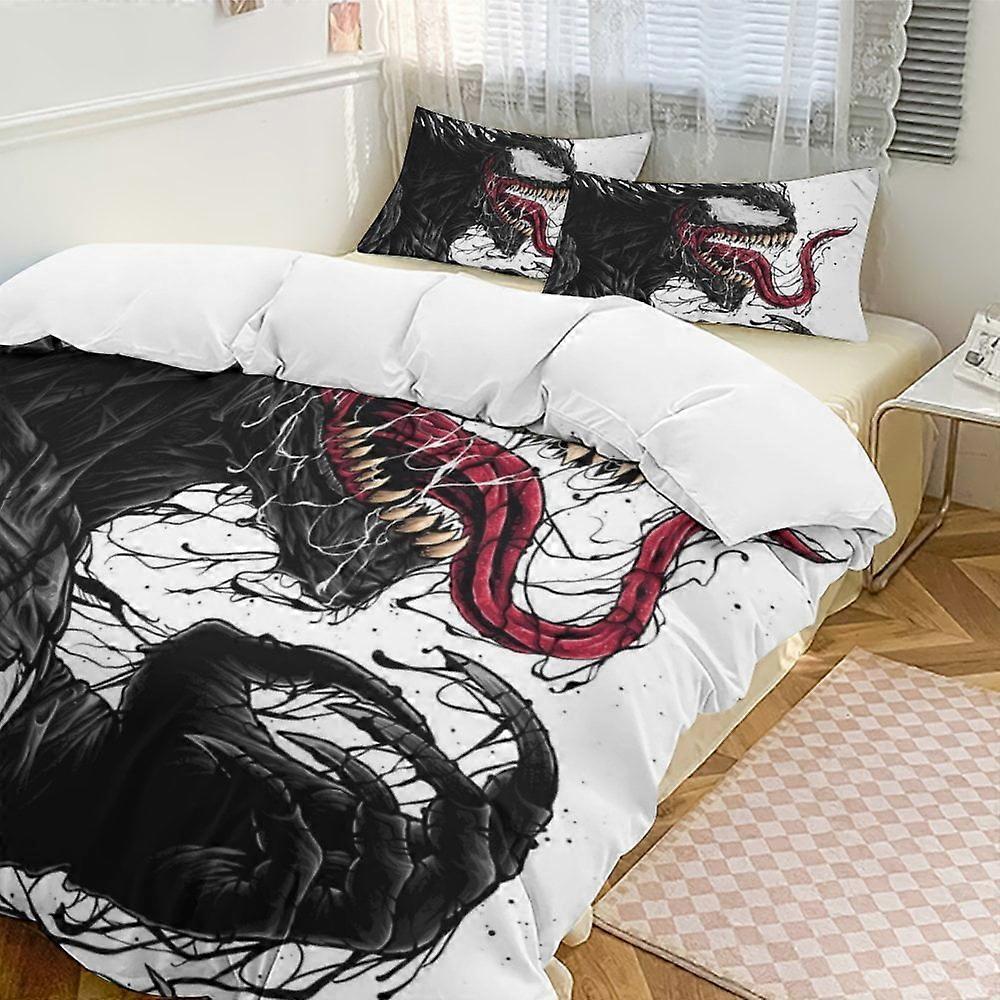 c134 Venom sängkläder täcken, 3-delat sängkläder set Mjukt varmt sängset med 1 påslakan och 2 örngott för sovrum hela säsongen hno134