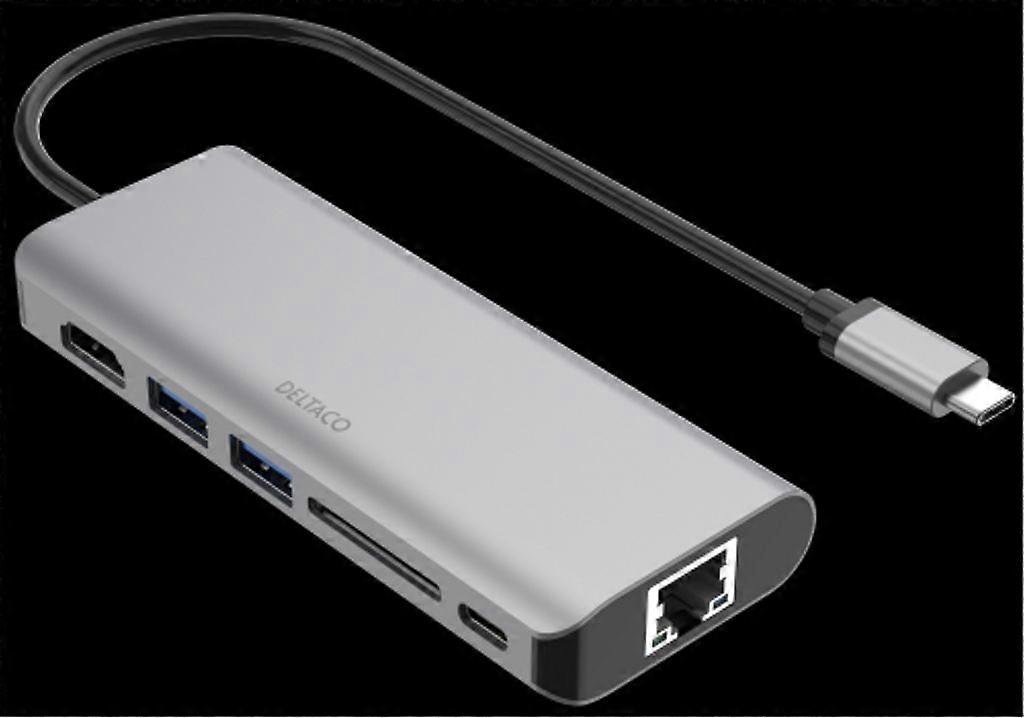 Deltaco USB-C Docking Station, HDMI/RJ45/USB-A/SD
