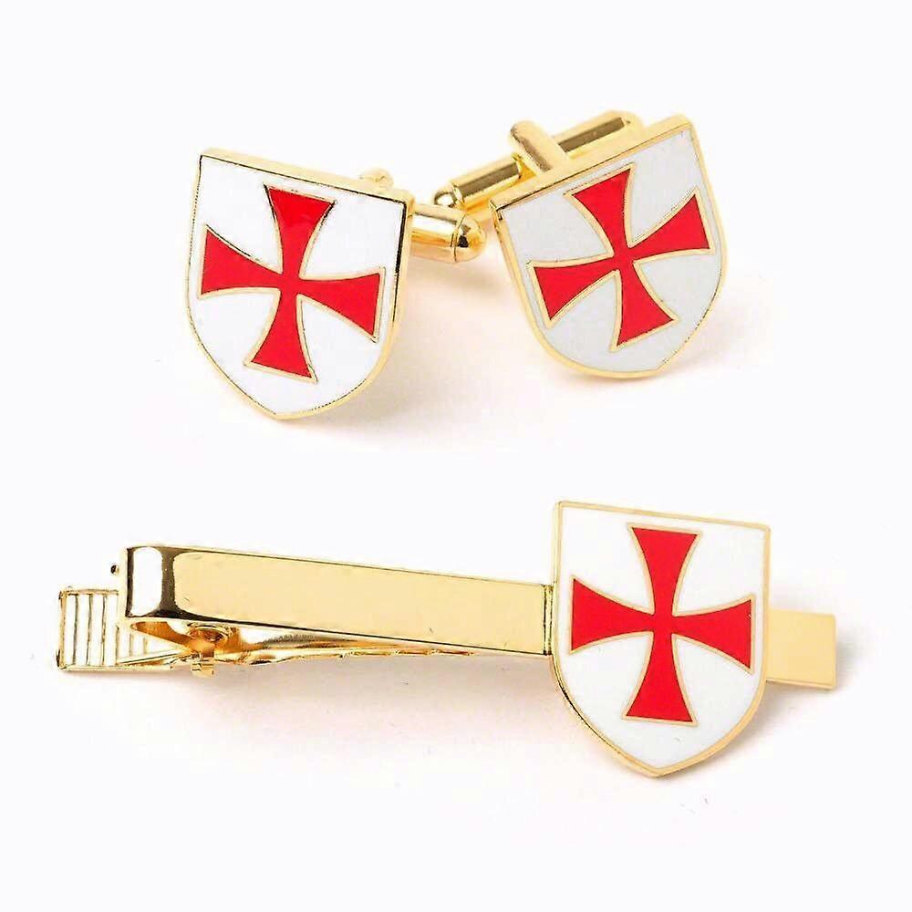 Knights Templar Crusader Masonic cufflinks and tie clip