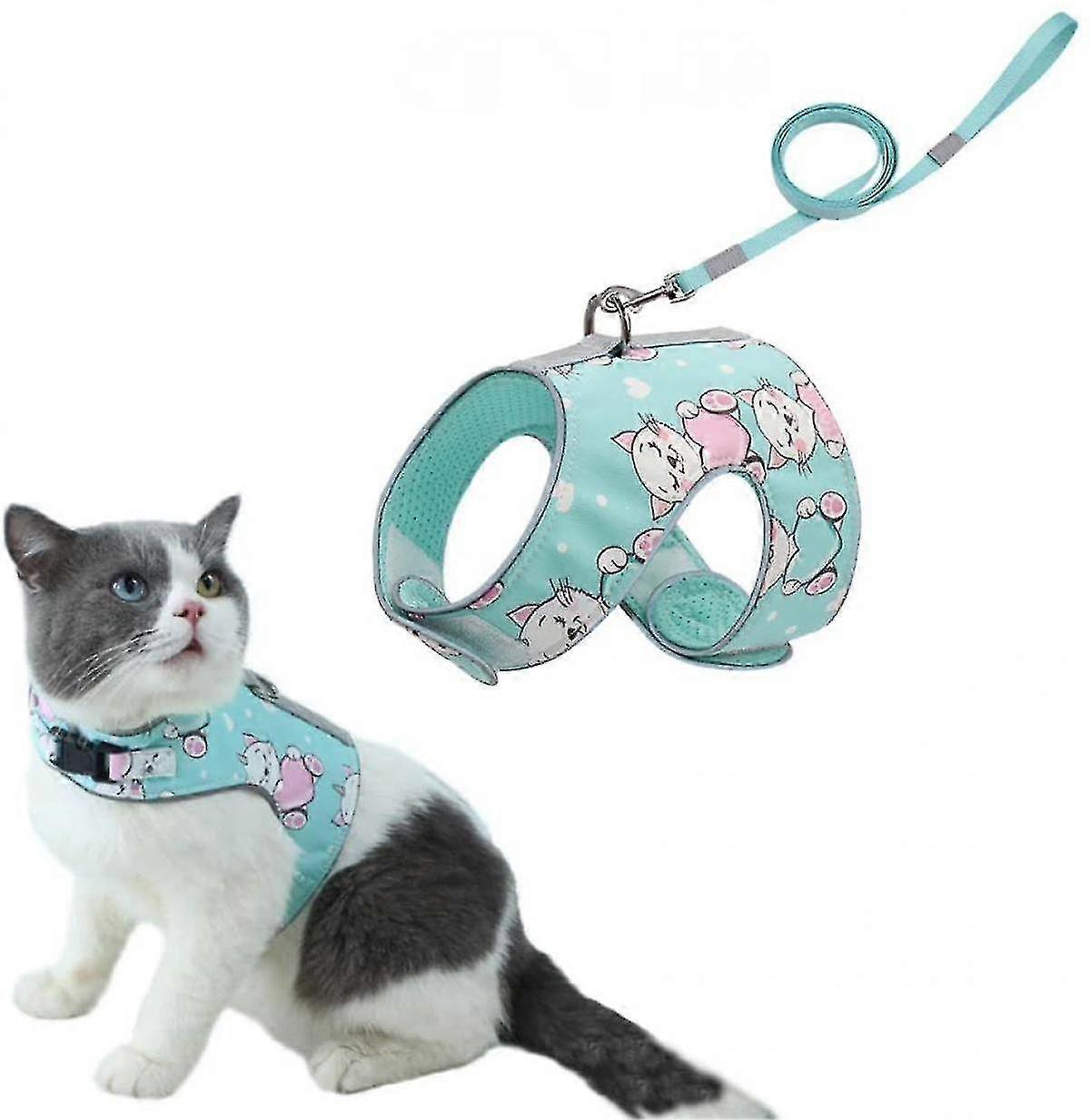 Cat Harness With Leash Harness For Cats Escape-proof Cat Leash, Soft Adjustable Puppy Harness, Reflective Cat Vest For Small Dogs Kittens (s, Green)
