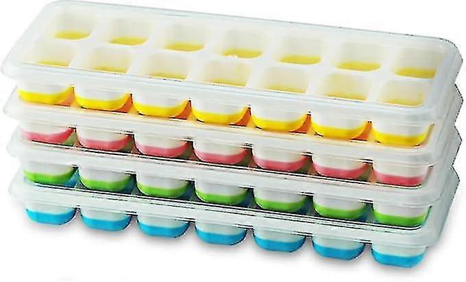 4 Pack Silicone Ice Cube Trays with Lid, Space Saving and Stackable, LFGB