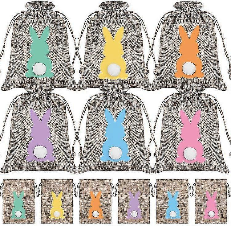 24pcs Storage Bag Egg Candy Packaging Gift Bag Linen Drawstring Decoration Cute Rabbit