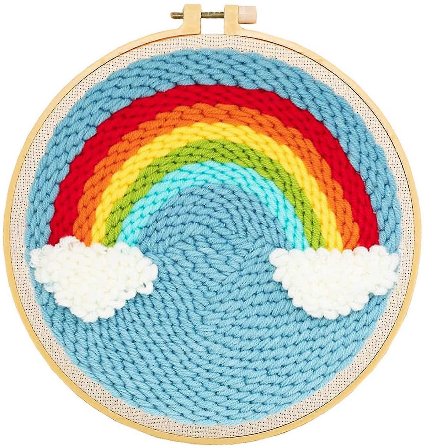 Punch Needle Embroidery Starter Kits for Beginner Hooking Kit with Instructions and Landscape Pattern (Rainbow)
