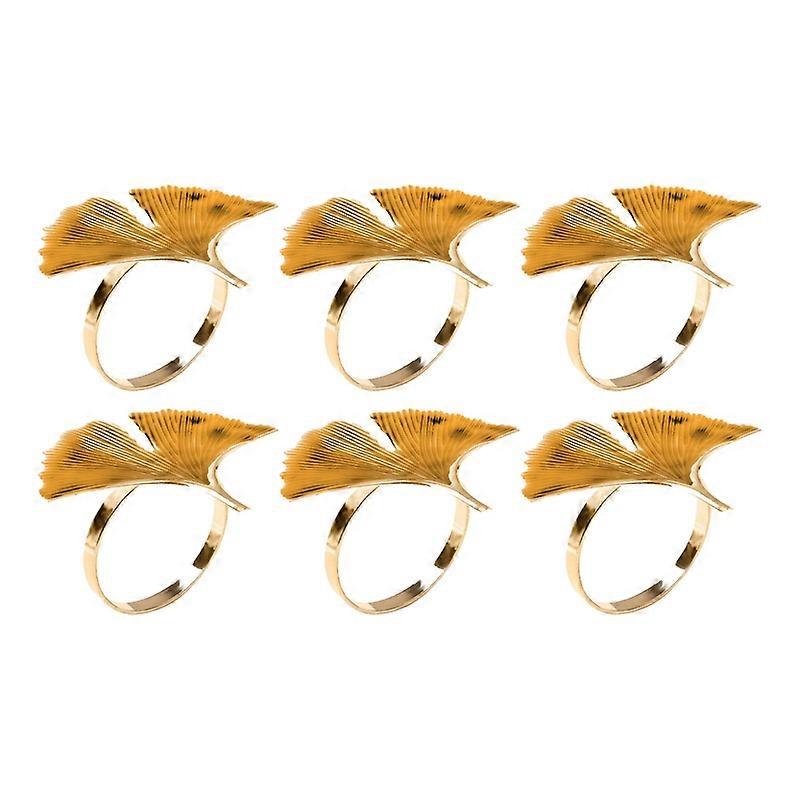 6Pcs/Set Serviette Ring Exquisite Workmanship Decorative Alloy Ginkgo Leaf Pattern Napkin Clip for Dinner Table