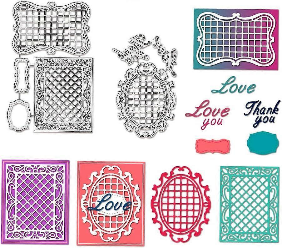 2Pcs Lace Background Border Cutting Dies Stencils Thank You Love Word Die Cuts DIY Craft Embossing Template for Card Making Photo Decorative Paper Scr
