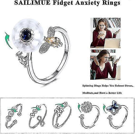 6pcs Adjustable Anti Anxiety Rings Set For Women And Men