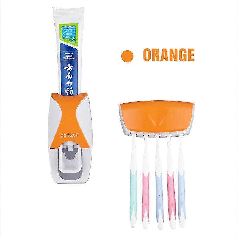 Plastic Toothbrush Storage Rack Holder Automatic Toothpaste Dispenser Set Dustproof Wall Mounted Toothpaste Squeezer Bathroom
