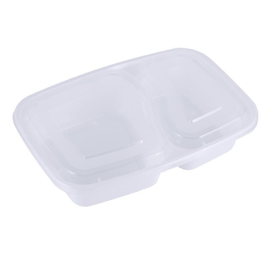 10pcs Plastic Microwavable 2 Compartments Meal Prep Containers Food Storage Boxes (White)