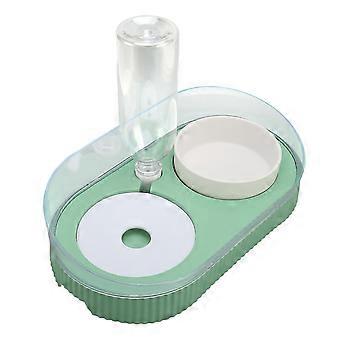 Cat Water Food Bowl Set with Raised Automatic Waterer Bottle for Small Dogs Green