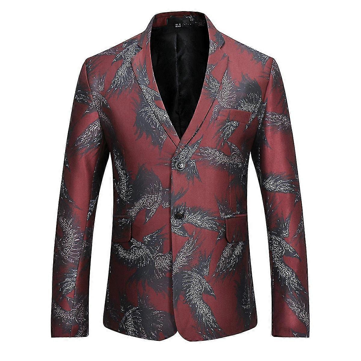 VAWAN Mens 2 Button Printed Wedding Party Suit Jacket