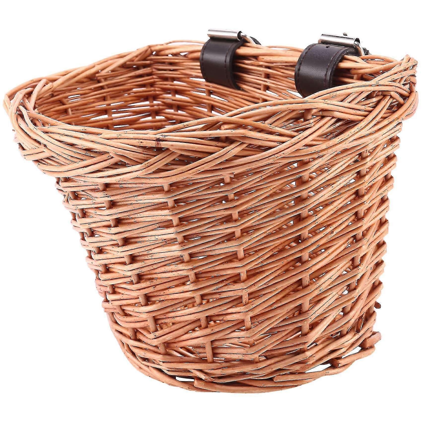 Retro,handmade,wicker Bicycle Front Basket With Leather Straps