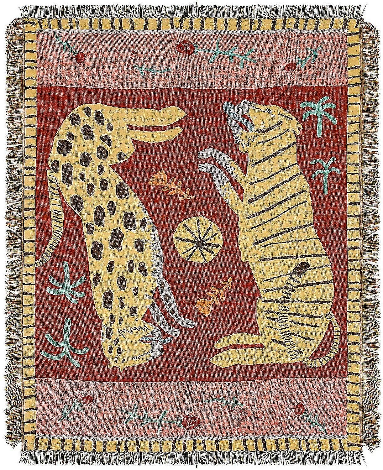 47" 59" leopard - tiger stil vævet tæppe - tyrkisk tæppe tæppe tæppe reversibel bomuld vævet gobelin til sofa sofa seng cover rejse