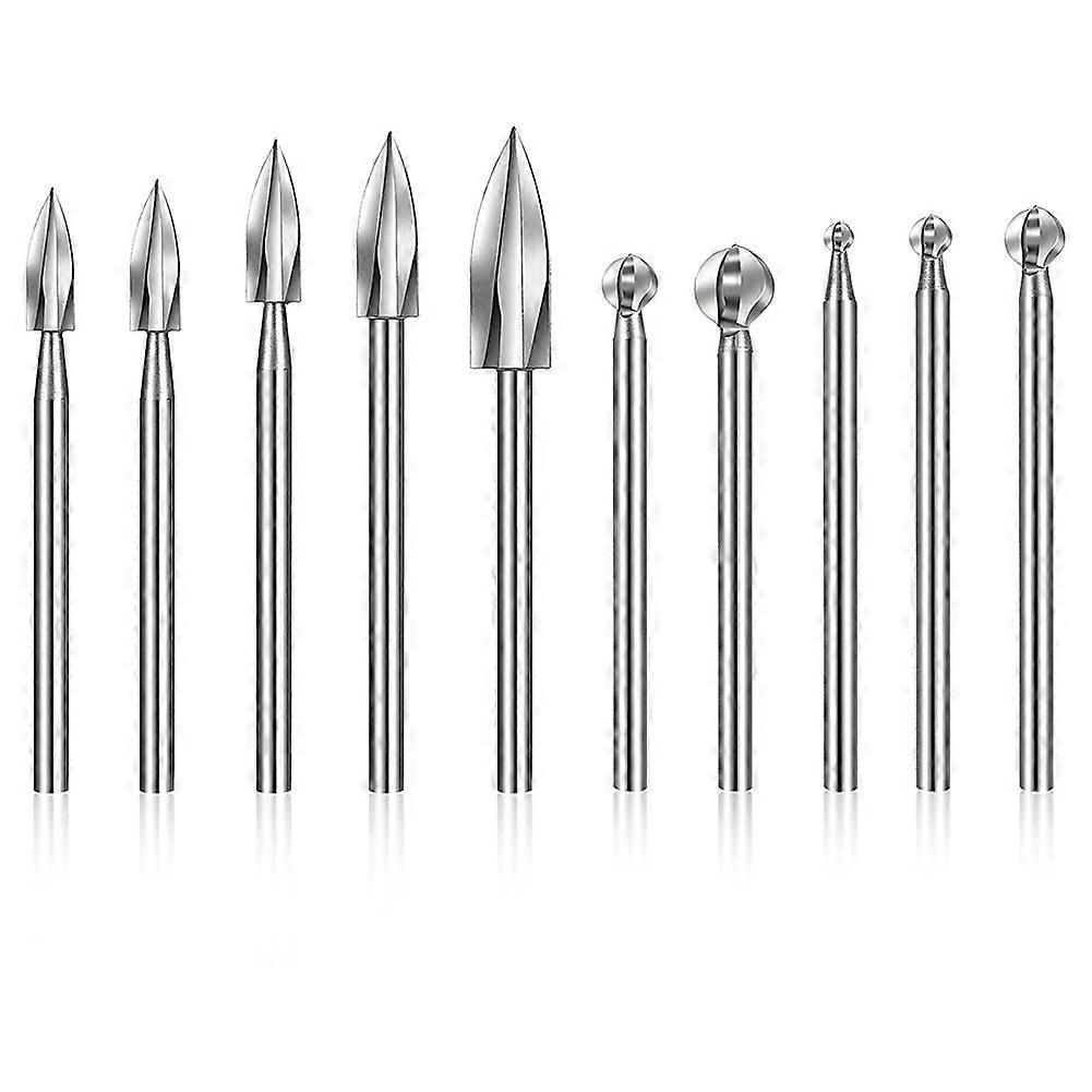 10 Pieces Wood Carving Bits Engraving Drill Accessories Shank Round Nose Cove for Carving Drill Bit for Rotary Tools