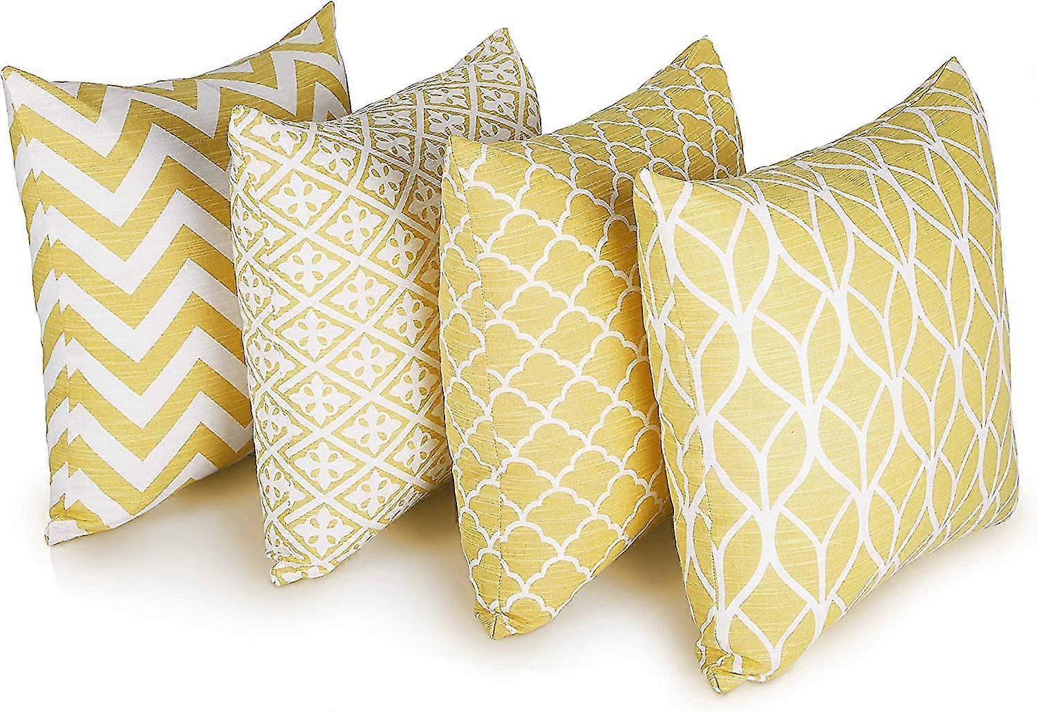 Set Of 4 Double Sided Square Cushion Covers, 45cm Length X 45cm Width, Yellow