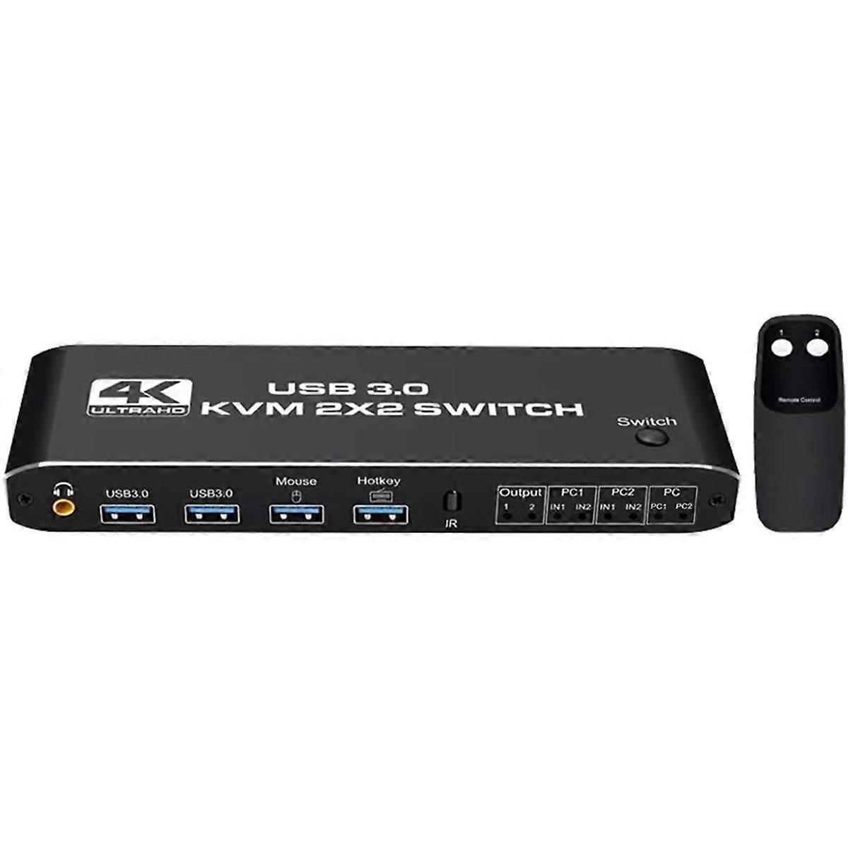 KVM Dual Screen Switcher with 4K@60HZ High Resolution Switcher 3.5 Headphone Jack Audio and USB 3.0