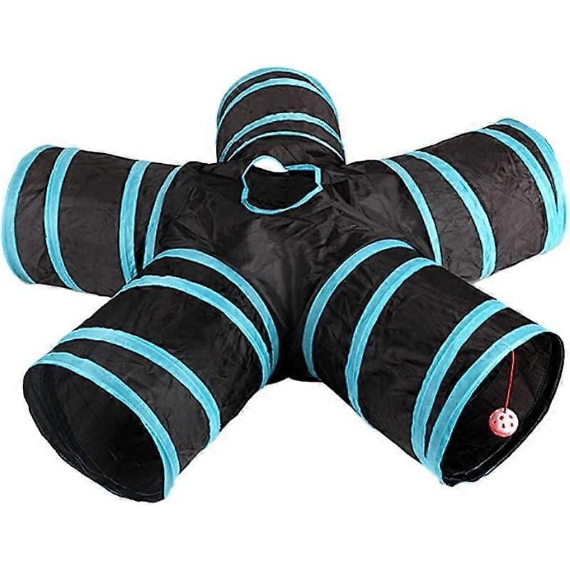 5-Way Collapsible Cat Tunnel with Interactive Toy - Durable Play Tube for Cats, Dogs, and Rabbits - Portable Design with Carrying Case for Indoor/Outd