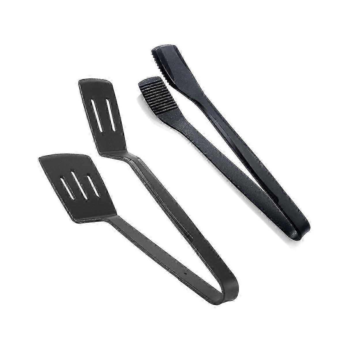ملقط ملقط مطبخ سيليكون ملعقة مع قلب من الفولاذ المقاوم للصدأ لمشبك الشواء ، تقليب السمك ، مشبك ستيك مقلي أسود