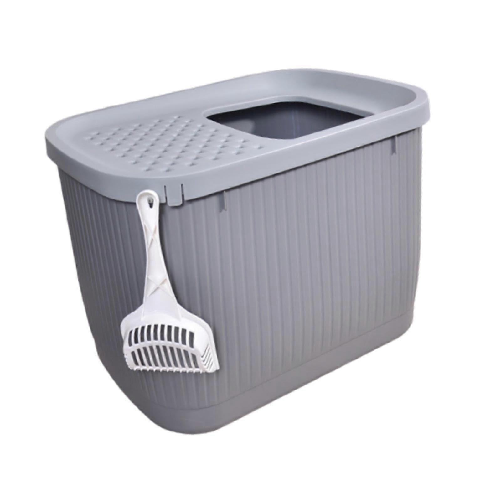 Enclosed Cat Litter Box Large with Scoop Cat Toilet for Small and Large Cats Gray