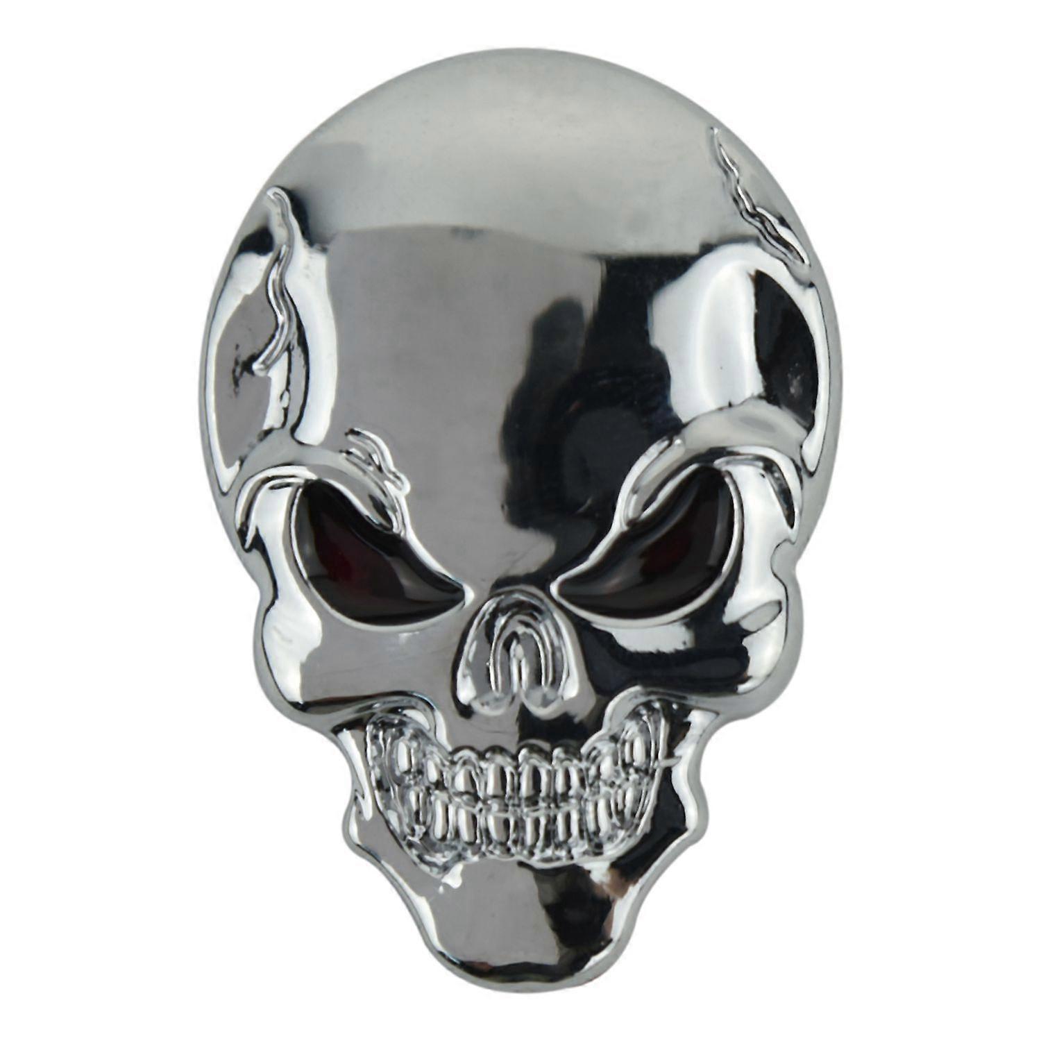 Punk 3D Skull Skeleton Badge Car/Motorcycle Metal Sticker Cool Decal, Silver