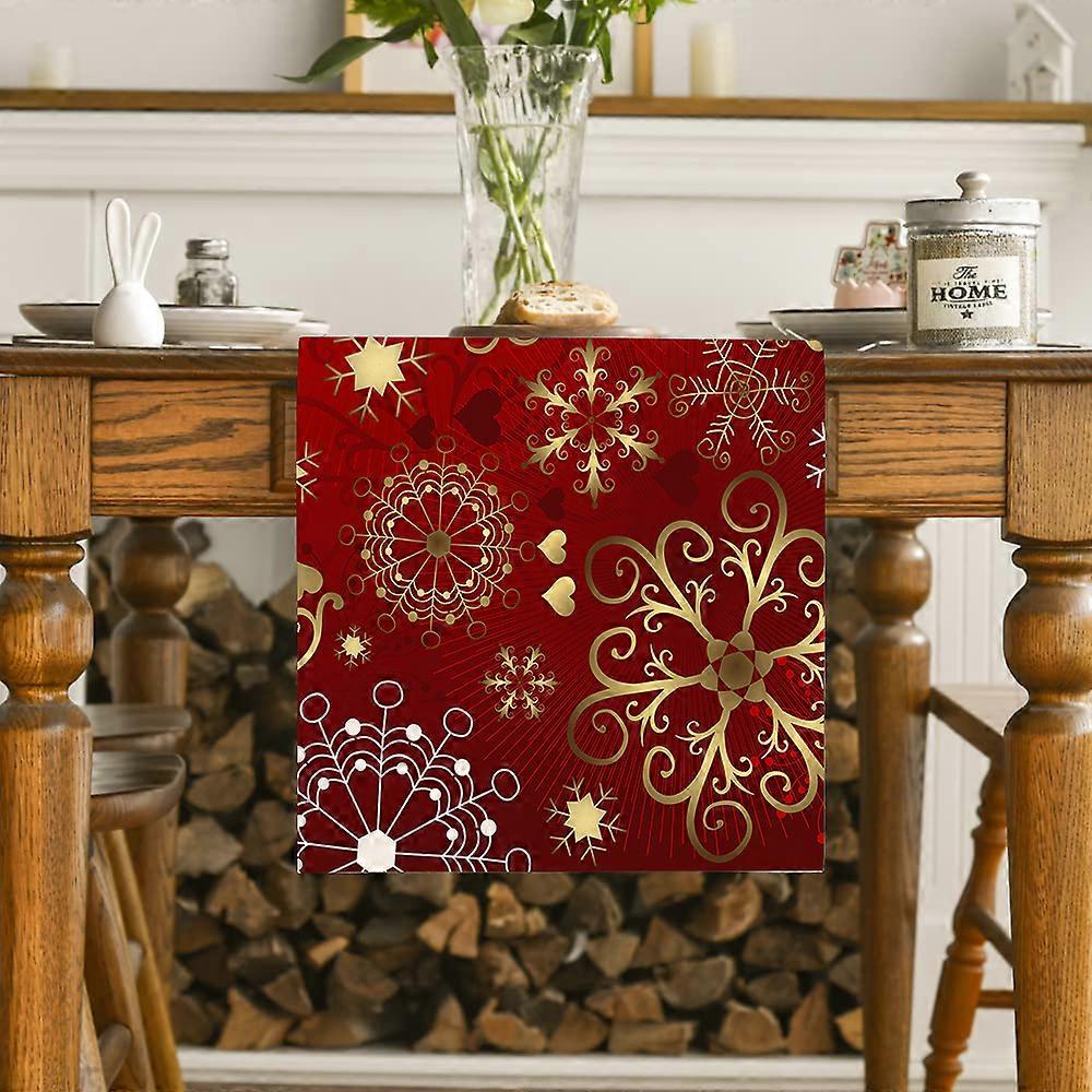 Linen Christmas Table Runner with Snowman Design for Holiday Dining Decor