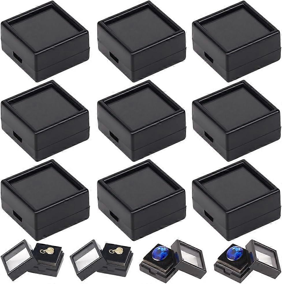20Pcs Plastic Jewelry Storage Boxes with Visual Window and Sponge Inside Square Black 2.95x2.95x1.65cm