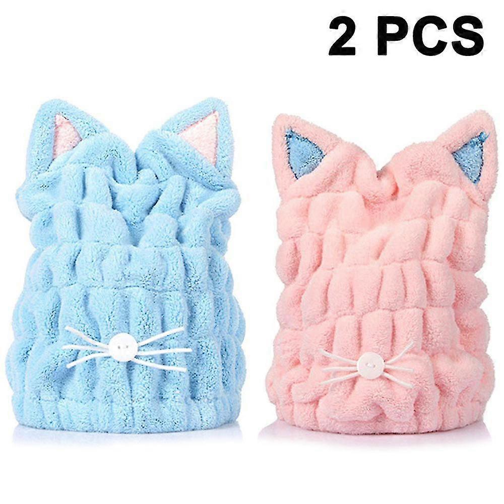 2pcs Microfiber Hair Drying Towels, Cute Bath Towel Wrap Bath Cap