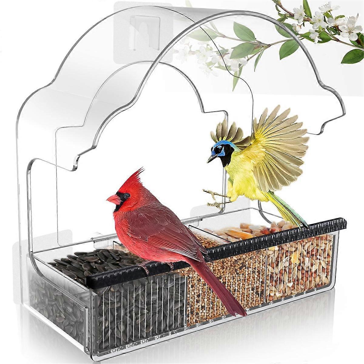 Window Bird Feeders for Outside Clear Bird Window Feeder with 3 Strong Adhesive Sheets, Transparent Acrylic Bird House B