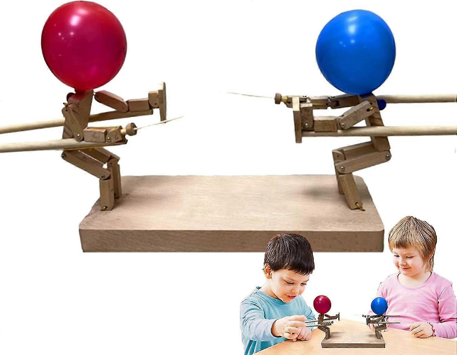 Balloon Bamboo Man Battle Game, 2024 New Handmade Wooden Fencing Puppets, Fast-paced Bots Battle Game For 2 Players, With 20pcs Balloons