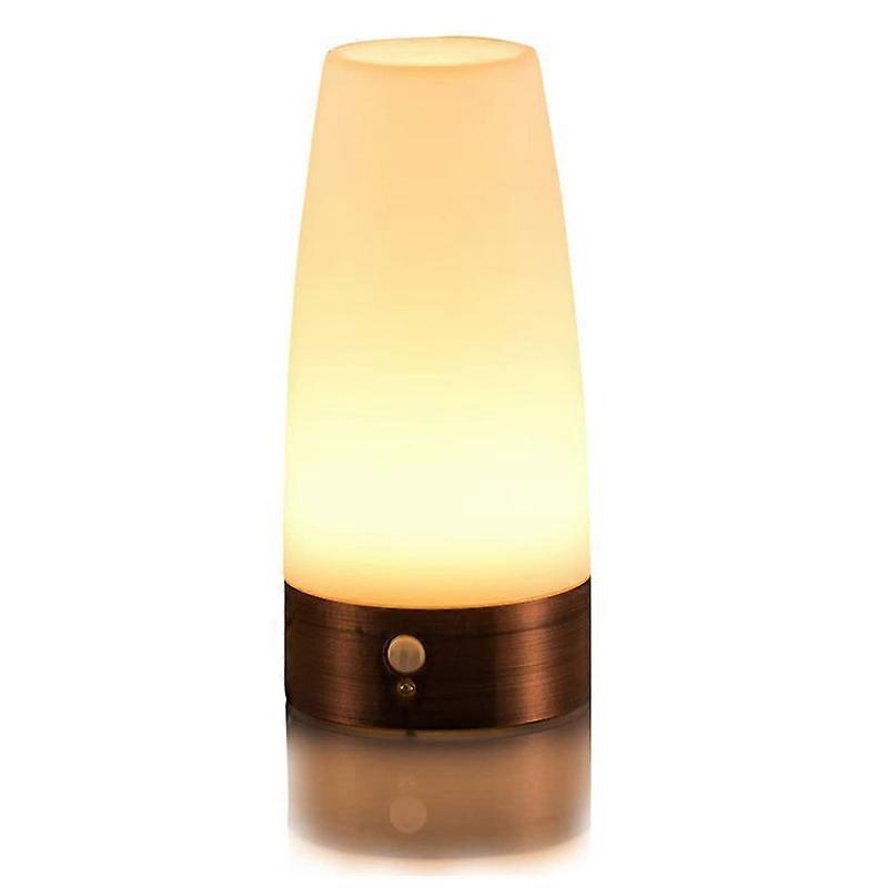 Table Lamp, Retro LED Night Light, Bedside Lamp with Wireless PIR Motion SensorPlastic, White Light, Round
