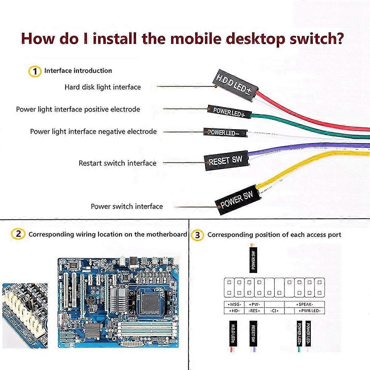 4pcs Computer Case Atx Power On Off Reset Switch Cable With 2 Led Light Light Red Green Atx Case Fr