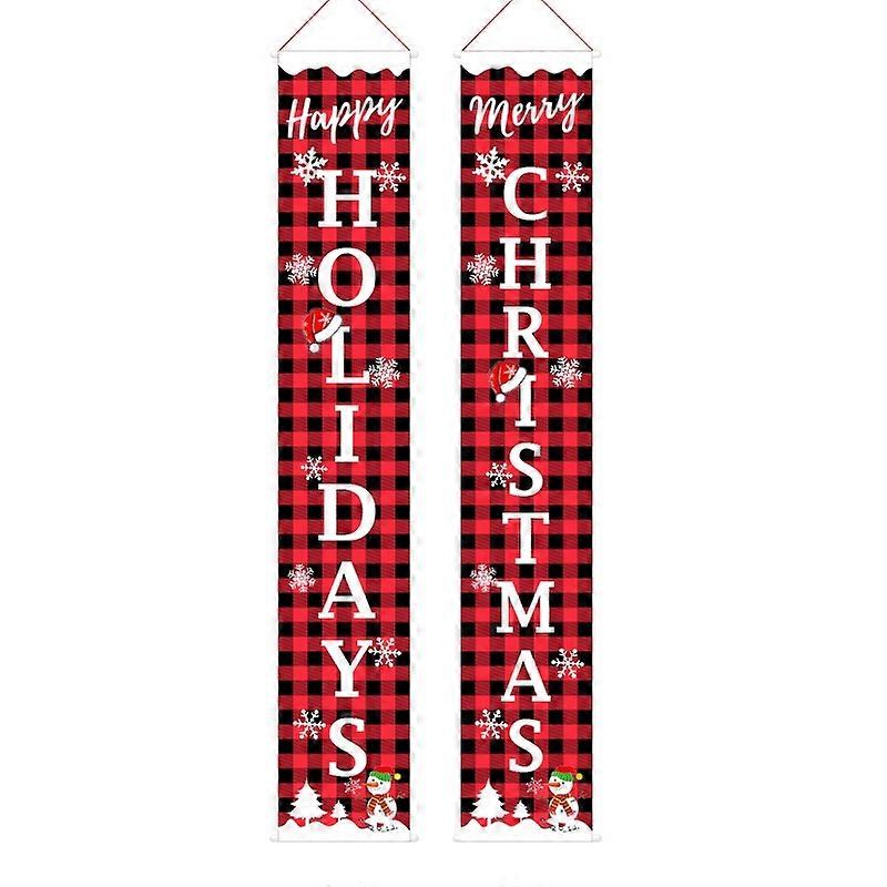 Christmas Decorations Red And Black Lattice Curtain Pull Flag