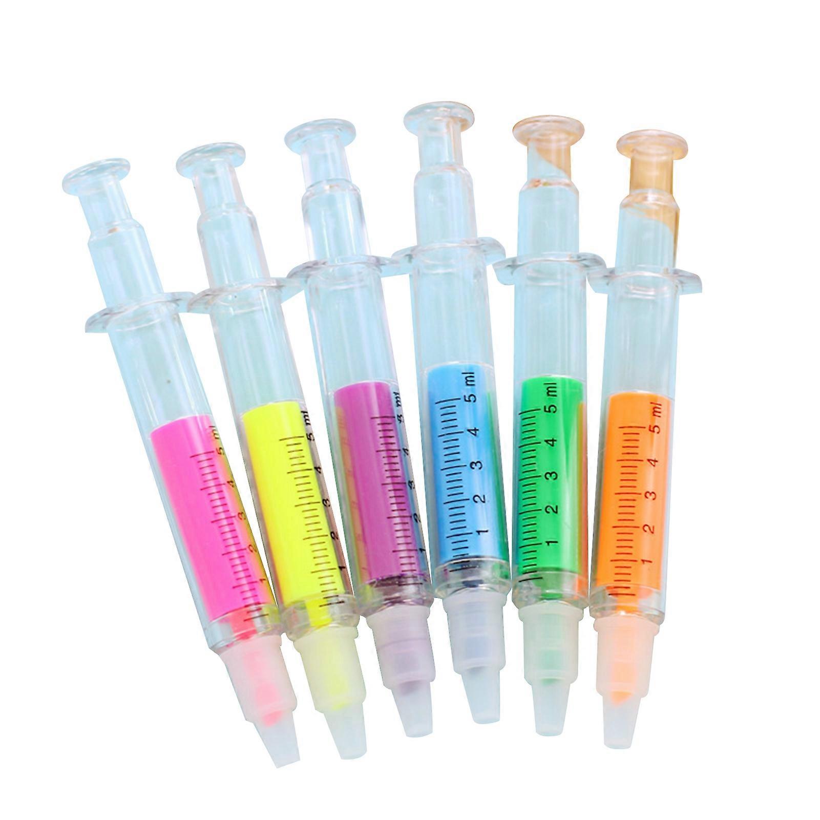 6Pcs/Set Cute Syringe Shape Highlighter Marker Note-taking Pens Stationery Tool