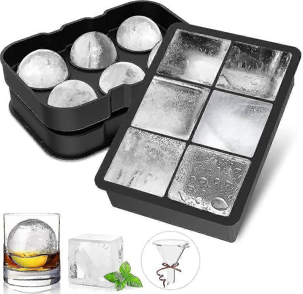 Ice Cube Tray, Ice Ball Mould, 6-compartment Silicone Ice Cube Tray